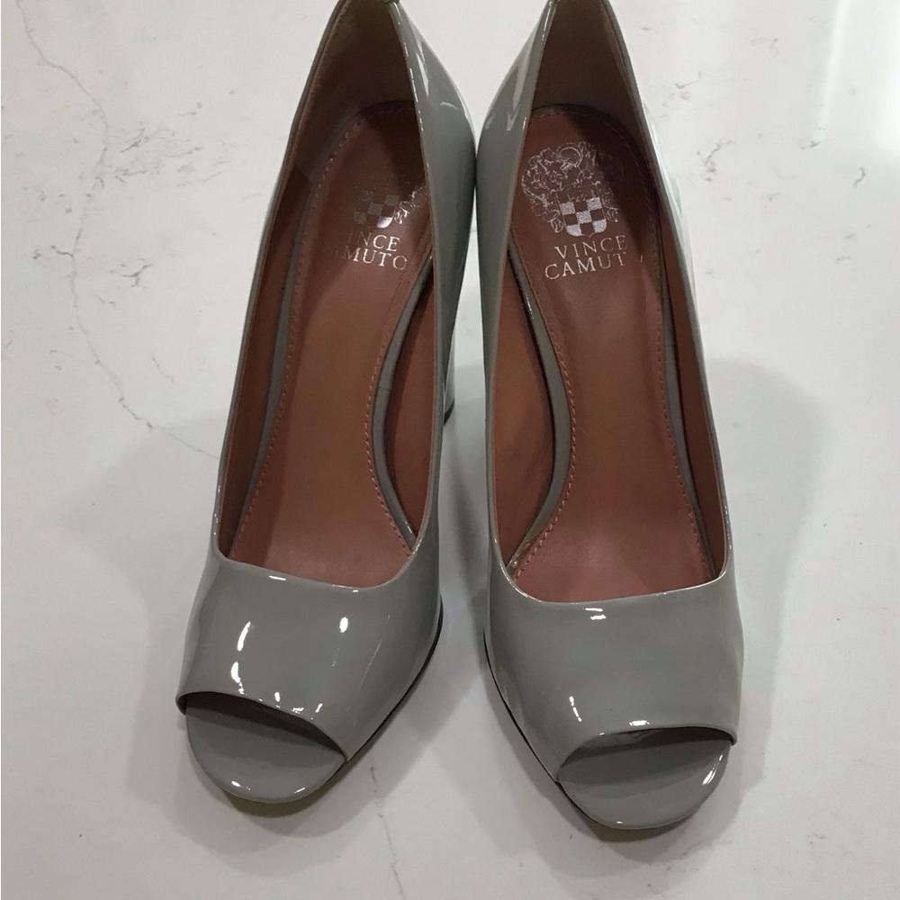 Gray Peep Toe  Chunky Heels